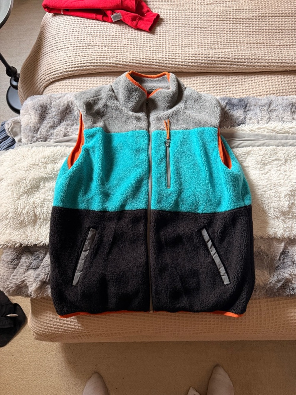 PacSun Gray Fleece Vest with Orange Trim